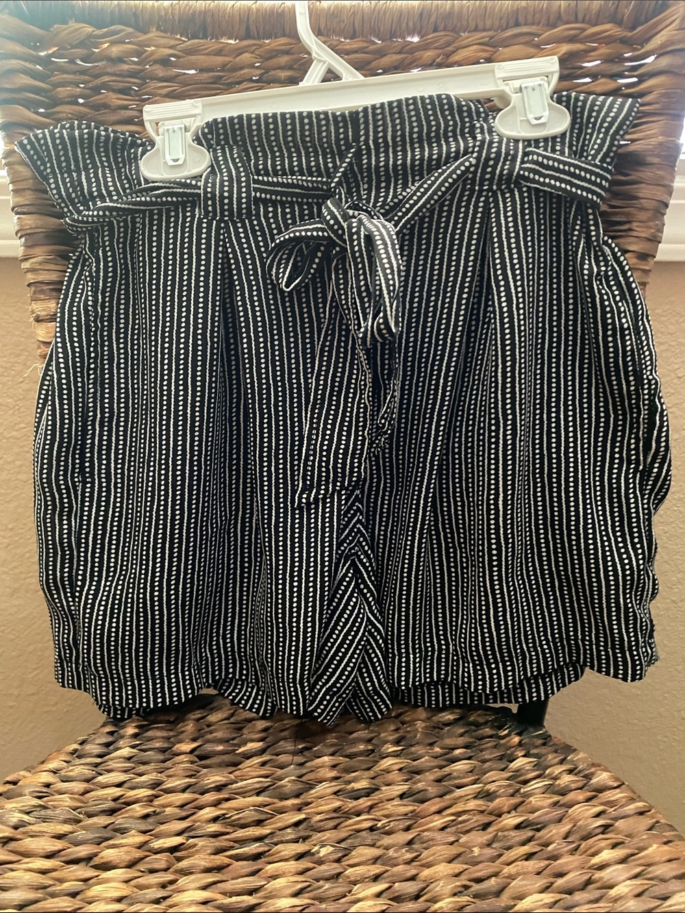 Max Studio Black and White Striped Paperbag Waist Shorts